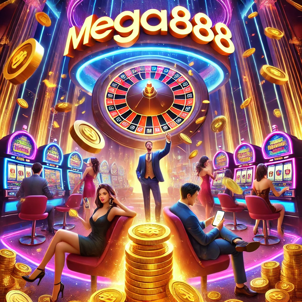 Mega888’s-players-celebrating-a-big-win-in-futuristic-slot-world